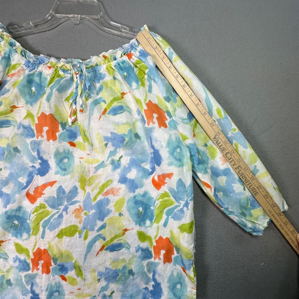 Hester & Orchard Linen‎ Blend Floral Peasant Blouse Boho Watercolor Resortwear L - Picture 6 of 10